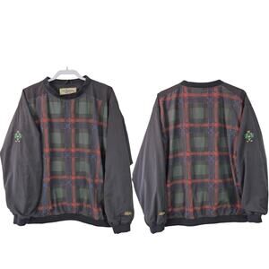 Tourney Black Blue Red Plaid Gore Tex Lined Pull On Vintage Windbreaker Jacket L